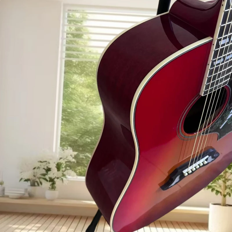 Factory Direct Sales 41 Inch Cherry Sunburst Colour Dreadnought Acoustic Guitar Bird Floral Inlay Pickguard Free Shipping
