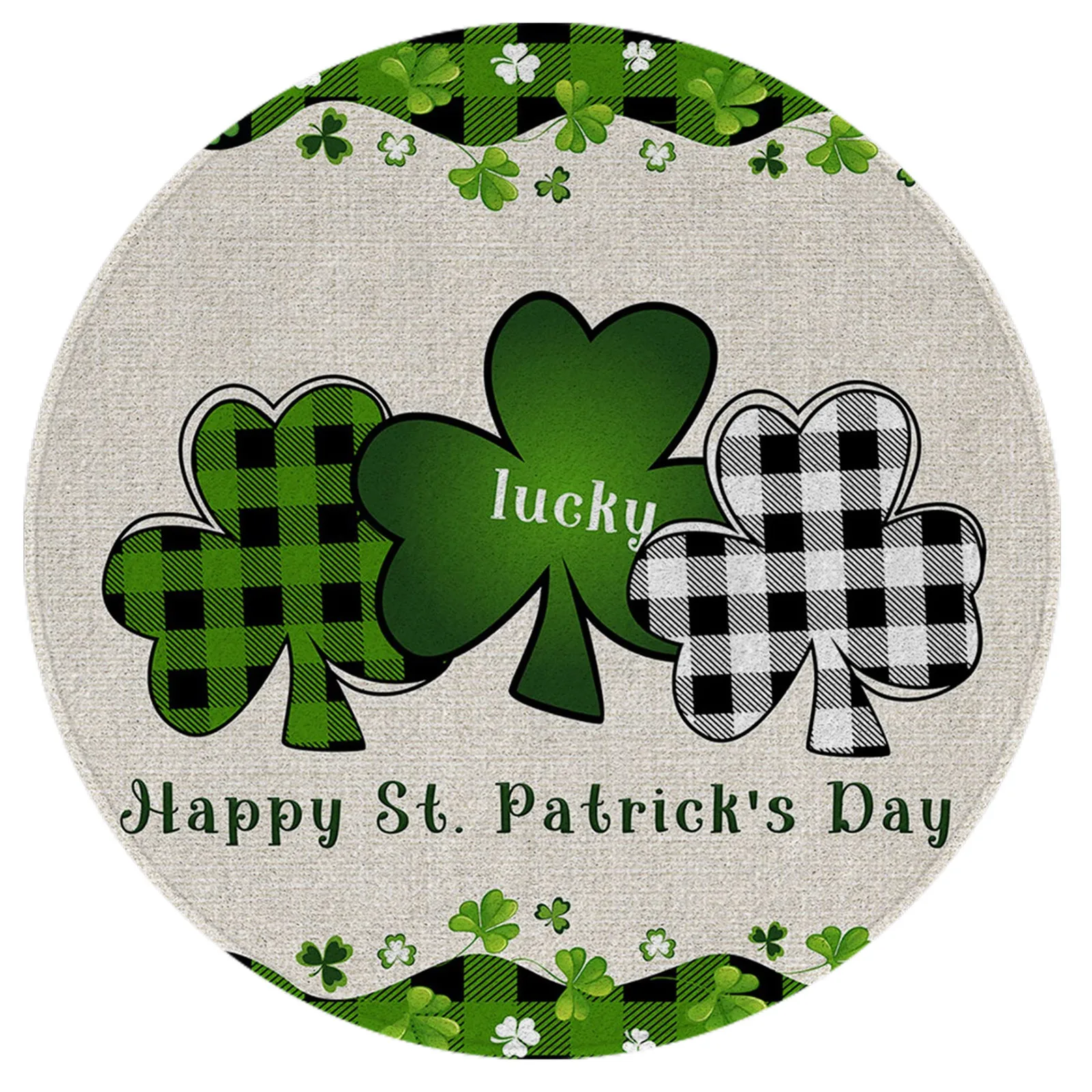 HX Happy St. Patricks Day Round Rug Flannel Fashion Plaid Clover 3D Printed Carpets for Living Room Floor Mats 80cm Dropshipping