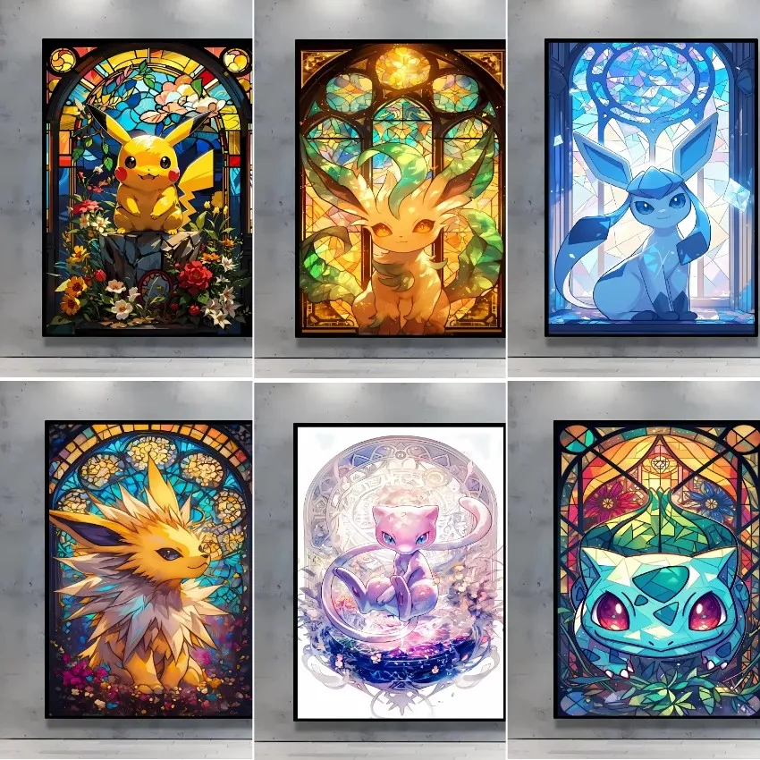 MINISO-pintura al óleo por números de Pokémon, Bulbasaur, Pikachu, personajes de dibujos animados, decoración para el hogar y la sala de estar de colores brillantes