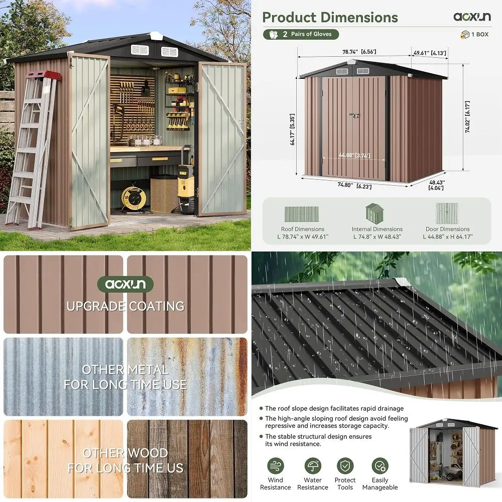 6.2x4 FT Shed Outdoor Storage Shed with Lockable Doors amp Slooping Roof Metal Garden Tool Shed for Backyard, Patio, Poolside B