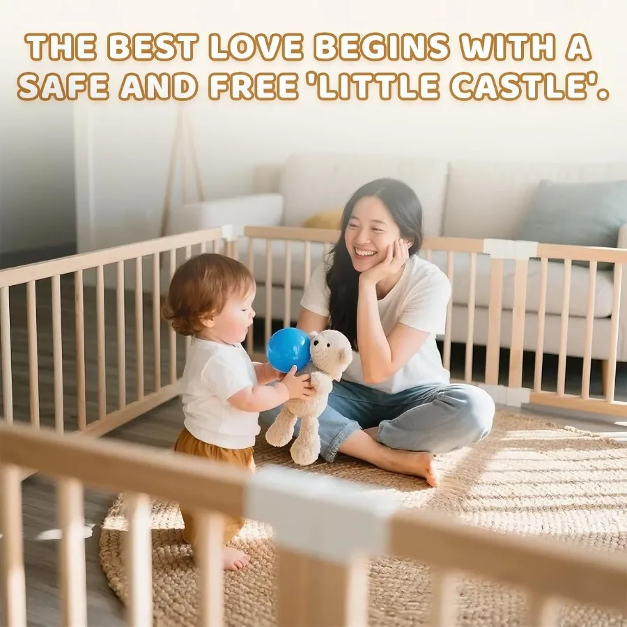 Hölzerner Baby-Laufstall, Holz-Laufstall für Babys und Kleinkinder, verstellbarer tragbarer Spielzeugzaun, Baby-Aktivitätszentrum, Zaun, Spielbereich