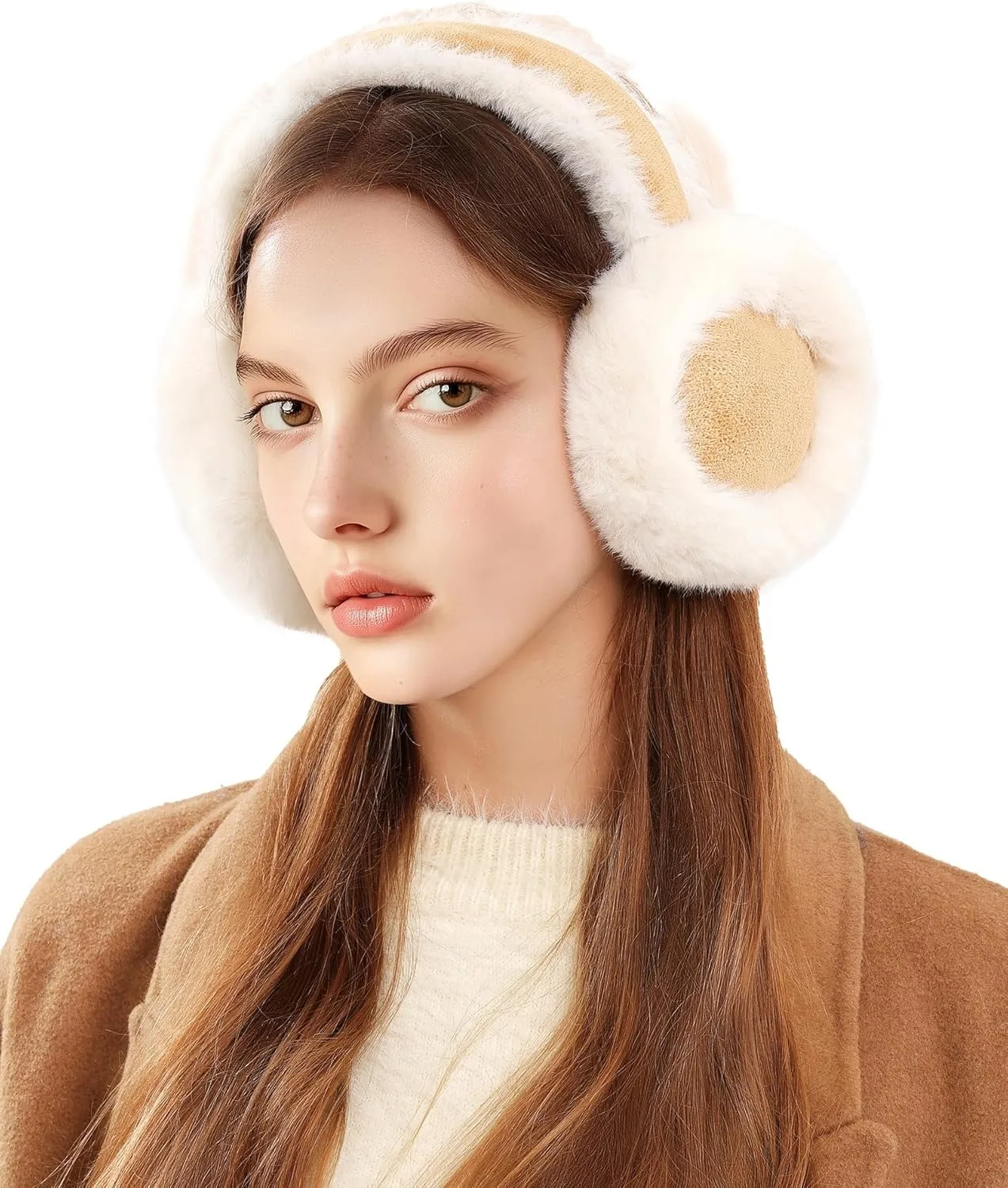 Women Suede Plush Earmuffs Wool Solid Plush Warm Outdoor Skiing Cycling Windproof Cold-Proo Winter Fluffy Ear Muffs Earflap