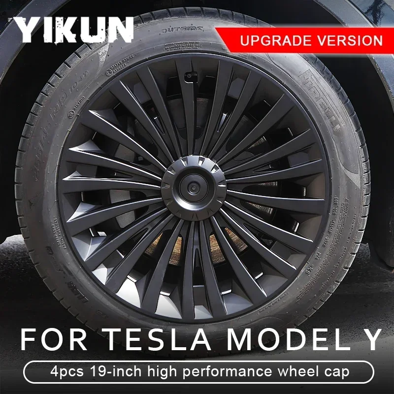 4PCS Hub Cap Performance Replacement Wheel Cap Automobile Full Rim Cover Accessories for Tesla Model Y 19 Inch 2018-2024 Hubcap