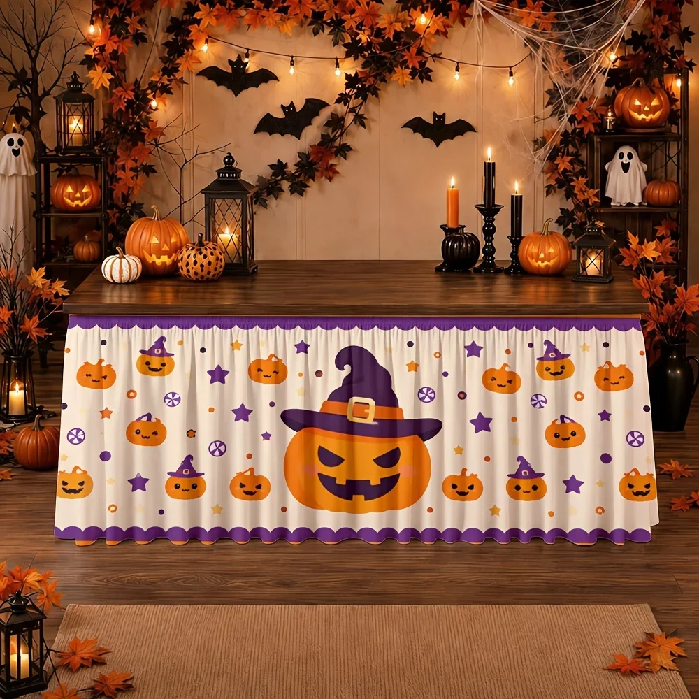 Send a tablecloth and a table skirt 1 piece. Halloween pumpkin witch hat, star confetti, seasonal autumn decoration. yzb