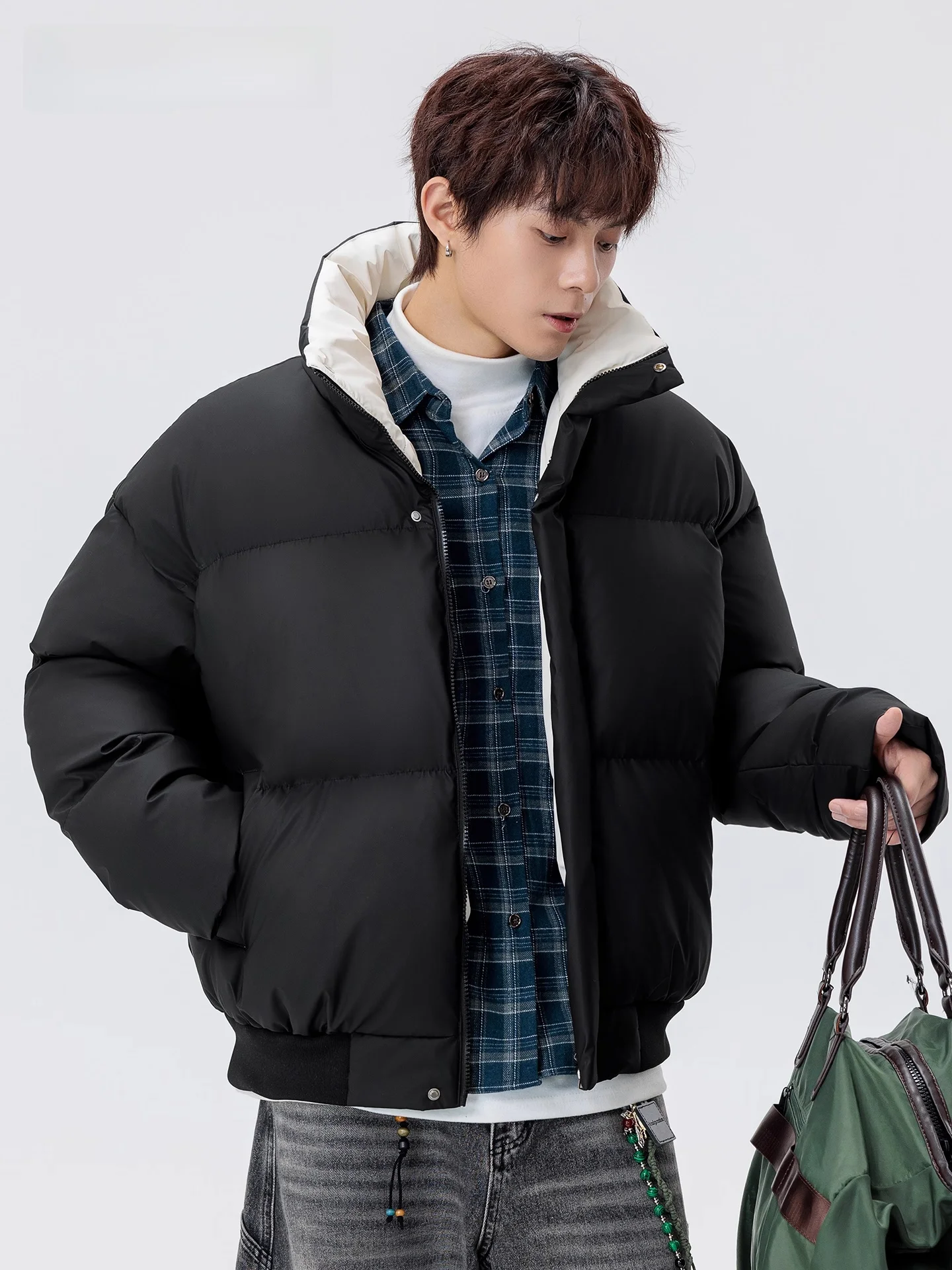 

Genio Lamode Trendy Brand ort PU Leather Cotton Jaet Men's High Street Versatile Outerwear Warmth Youthful Sle Zipper C...