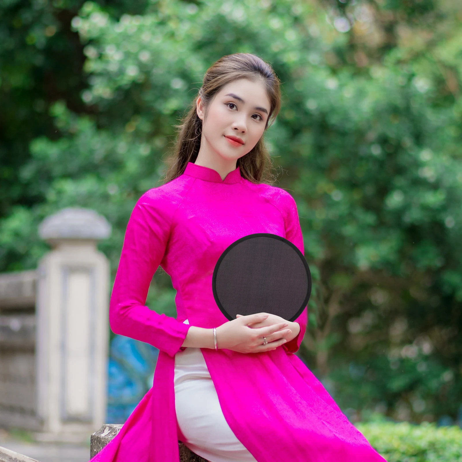 

5pcs Folding Fans Black Portable Handheld Travel Decorative Lightweight Practical Summer Cooling Foldable Circular Fans Dance