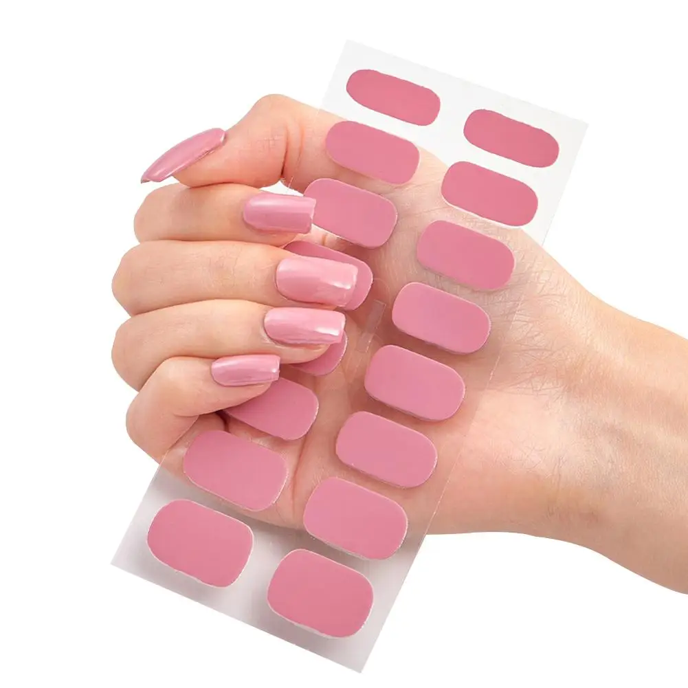 Pegatina de uñas de Gel semicurado, lámpara LED UV de Color puro, autocalcomanías impermeables, manicura duradera, uñas de cobertura completa U6Y4