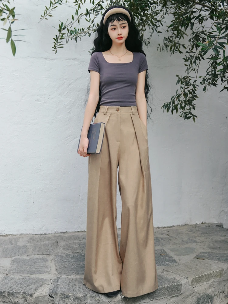Original High Waist Loose Suit Wide Leg Pants Draping Sense Old Money Style T-Stage God Pants Commute Style Long Pants