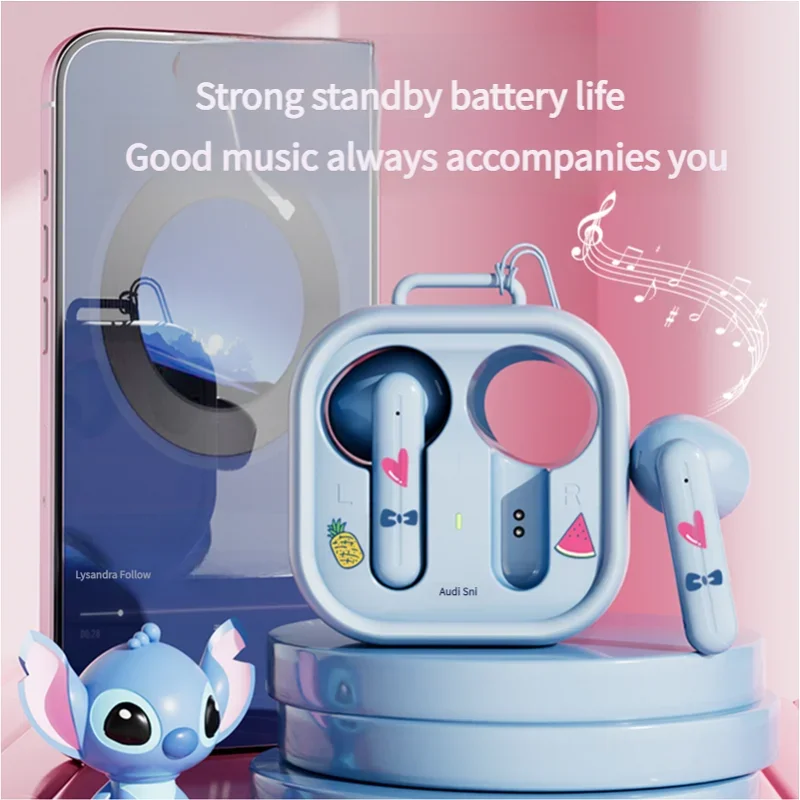 Disney Stitch Semi in-ear Noise Canceling Earbuds Wireless Bluetooth 5.4 Cartoon USB-C Earphones with Silicone Protective Cover