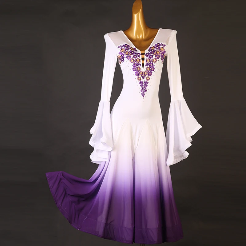 

White Modern Dance Competition High-end Performance Dress Professional National Standard Dance Swing Waltz