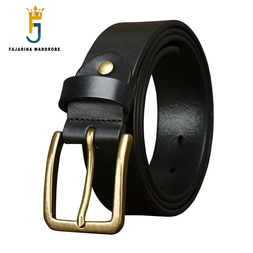 

FAJARINA Top Layer Cowhide Jeans Belt Brass Buckle Metal Male 100% Pure Belts 10 Years Use N17FJ1229