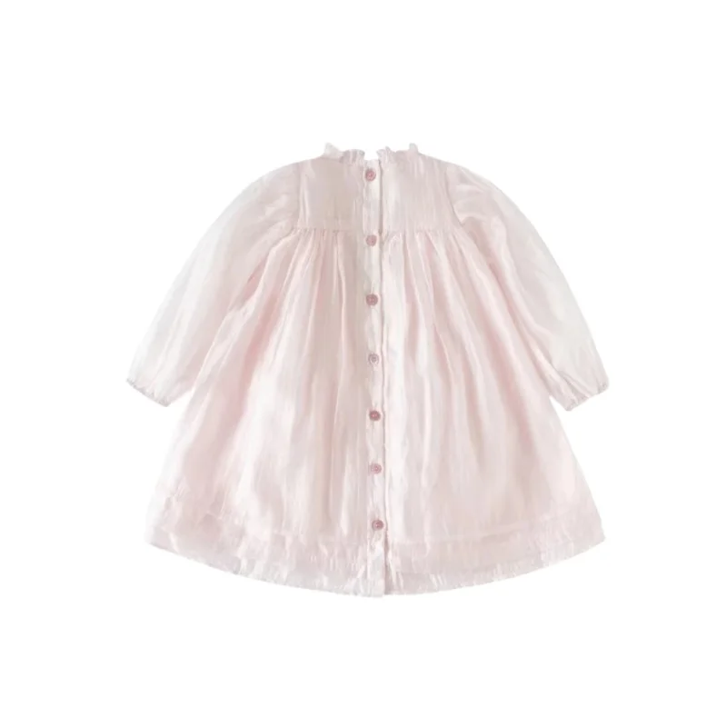 Korean Children\'s Clothing Heavy Industry Embroidery Girls Long-sleeved High-end Gloss Dress Birthday Party Dress
