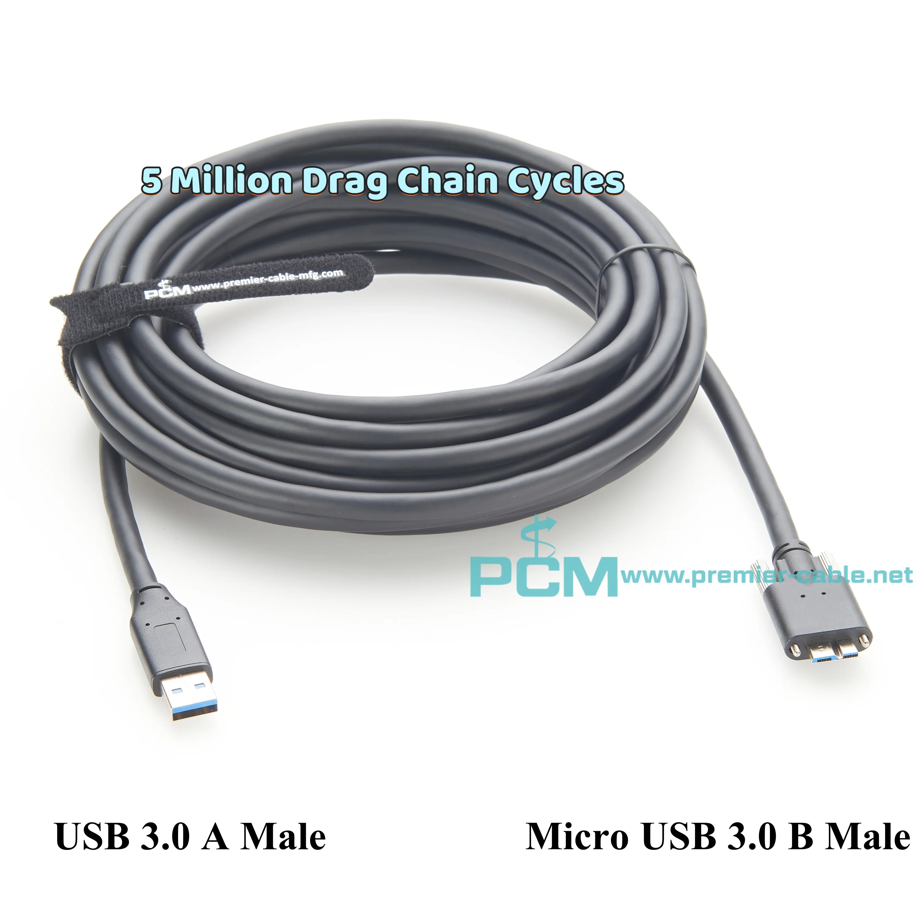 High Flex USB3.0 Active Boosted Cable, USB 3.0 A Male to Micro USB 3.0 B Male Cable with M2 Screw Locking for Industrial Cameras