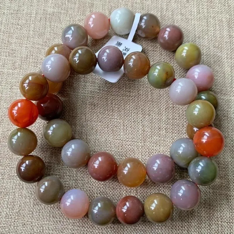 

Натуральный старый миньюань яркий цветной красный агат один круглый браслет для мужчин и женщин Новинка