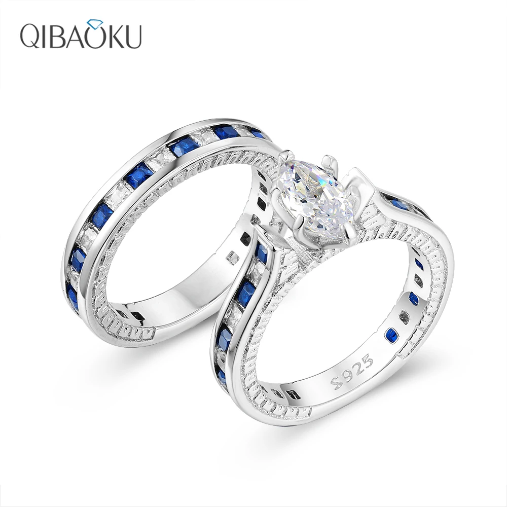 

925 Sterling Silver Ring Fashion Luxury White Blue Zircon Rings Set for Women Fine Jewelry Gift Wedding Engagement Rings