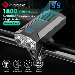 X-Tiger自転車ライトヘッドライト自転車ランプモバイルバッテリー付き充電式LED 5200mAh MTB自転車ライトフラッシュライト自転車アクセサリー