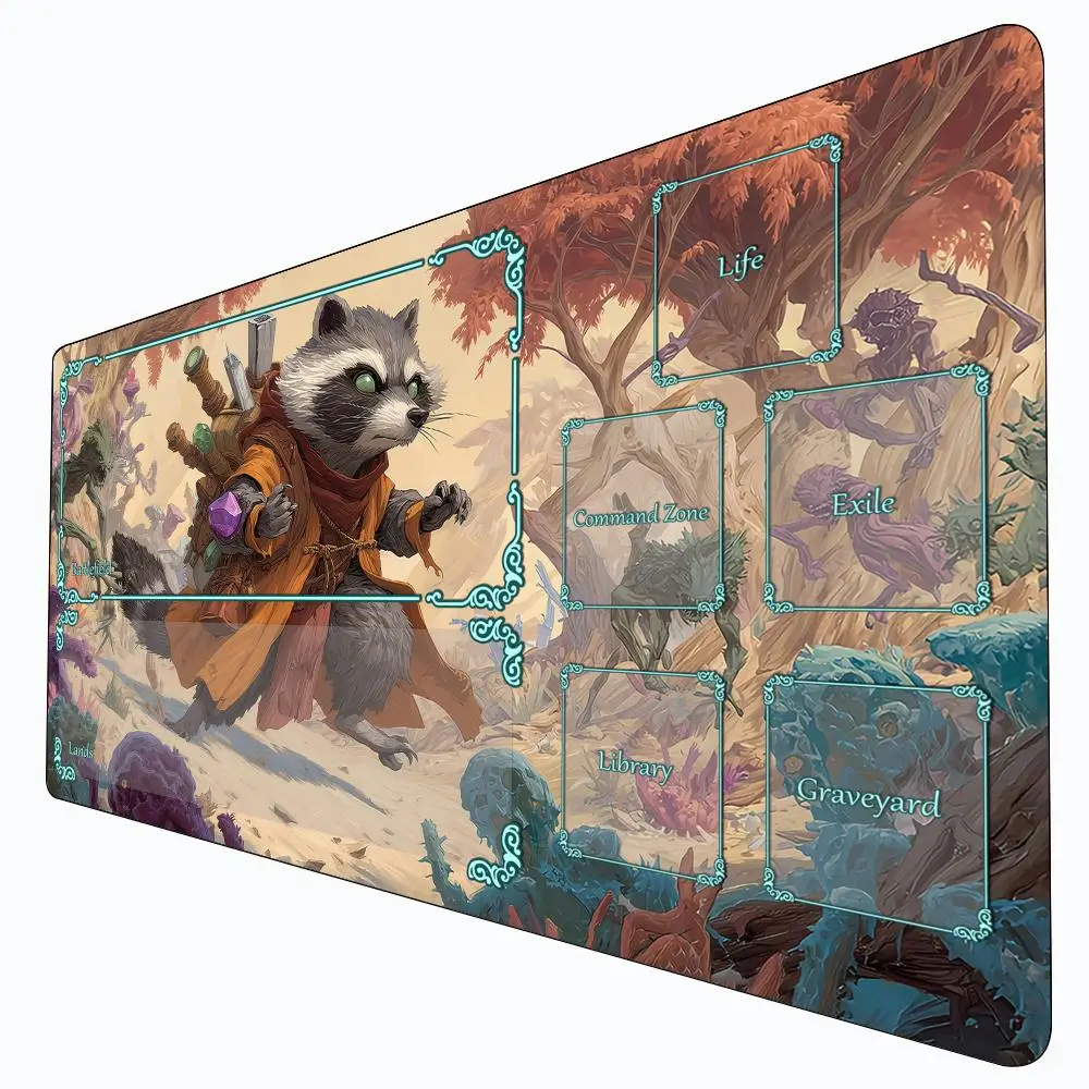 

Desert Guardian Raccoon Warrior Magic Playmat Card Battle Gaming Mat with zone mtg playmat desk mat suitable for game gathering