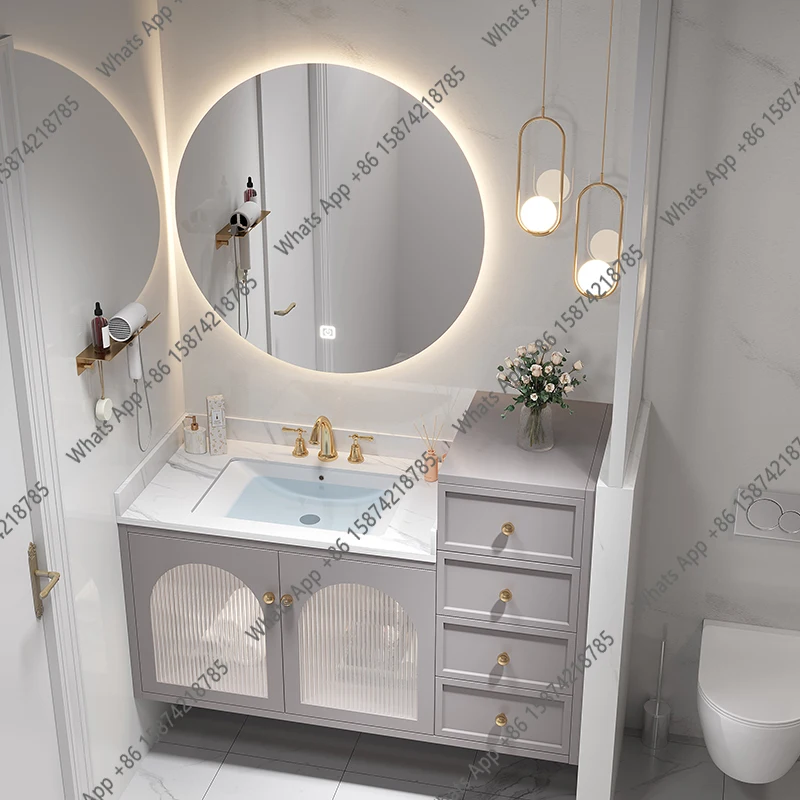 A Bathroom Furniture Vanit Basin Cabinet Set Light Luxury Smart Mother-in-law Double High And Low Table Washbasin Floor-to-ceili