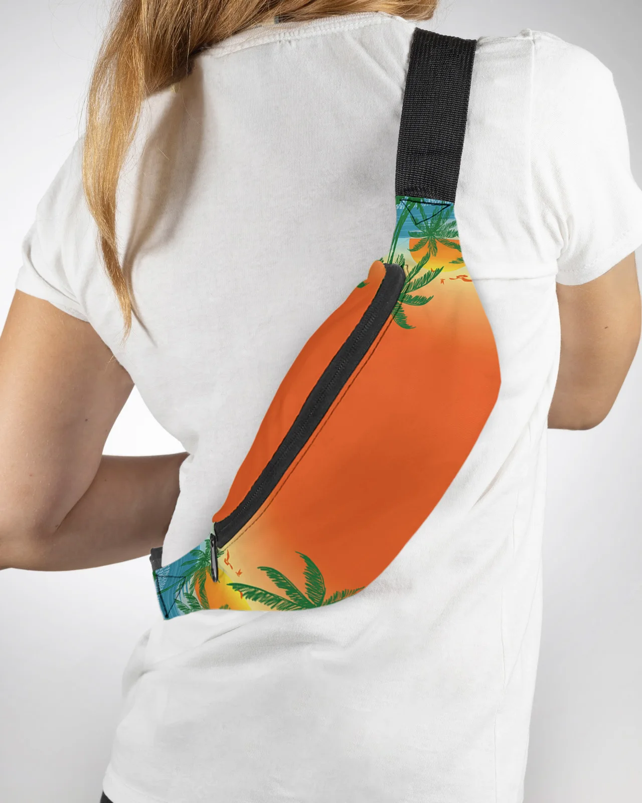 

Coconut Tree Sunset Seagull Bird Seawater Men Women Waist Bag Fanny Pack Phone Belt Bag Wallet Pouch Waterproof Banana Hip Bags