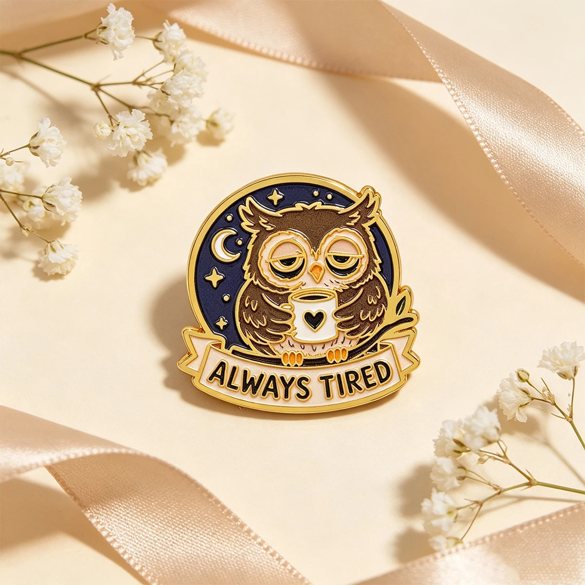 9 Stück „Immer müde Eule“ Emaille-Pin, Schlafige Nacht Mond Stern Eule Ansteckbrosche für Rucksack, Jeansjacke, lustiges Geschenk – Detail 2