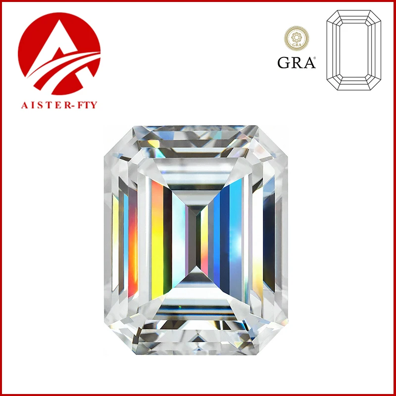 

White D Color Emerald Cut Moissanite Stone 0.5-10.0ct GRA Certified Moissanita Diamond Positive Pass Tester with Certificate