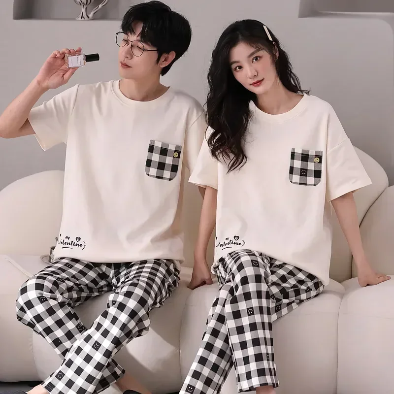 Sport Lovers Summer Fashion Sleepwear Cotton Sets Style Pyjamas Sleeve Home Short Nightgown Clothes Women/men Couple Pajama