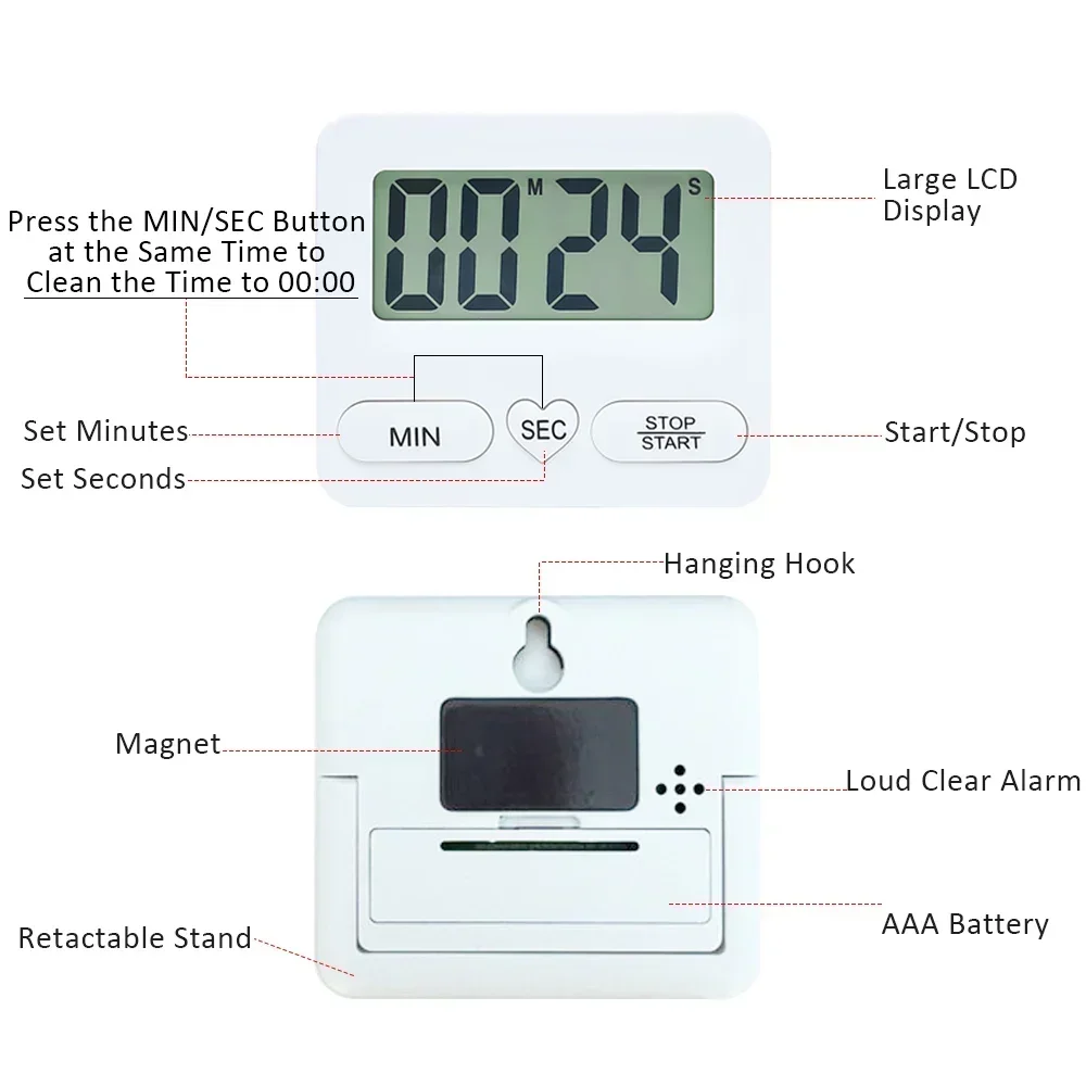 Timer da cucina multifunzionale a grande schermo Display LCD Timer elettronico Timer di cottura negativo positivo promemoria temporizzazione grande