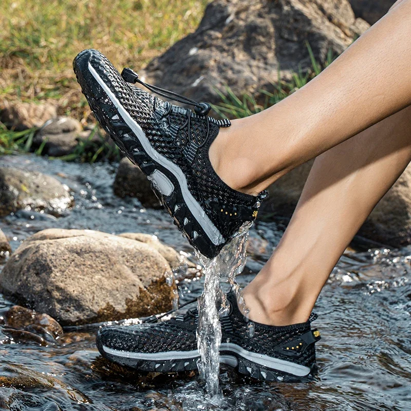 Sapatos de caminhada antiderrapantes masculinos, tênis de treino respirável para praia, sapatos de trekking ao ar livre, verão