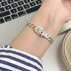 100% Solid 925 Sterling Silver Metal Bracelet for Women Men Belt Shape Handmade Ball Bracelet Birthday Gift S-B451