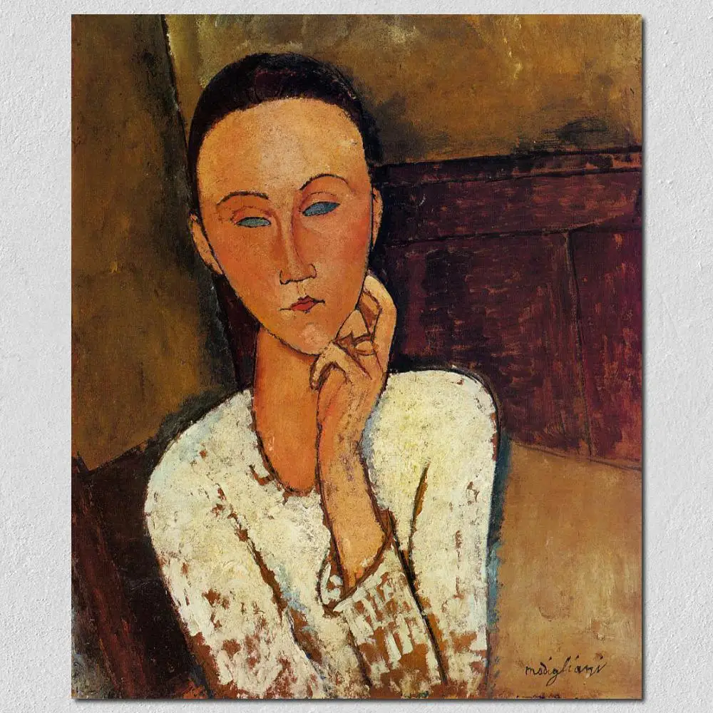 

Lunia Czechowska Left Hand on Her Cheek Amedeo Modigliani Oil Painting High Quality Portrait Handmade for Living Room Decor