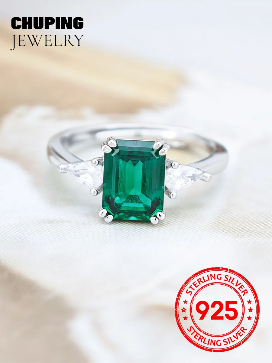 

Chu Ping Fine Jewelry Lab Grown Colored Gemstone & Natural Crystal Octagonal Cut 6*8mm S925 Silver Ring For Women Daily Dressup
