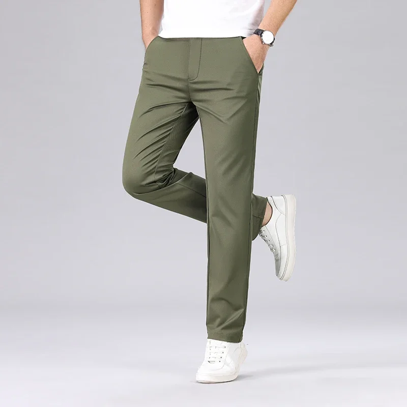 2024 Spring Men New Fashion Business Casual Suit Pants Male Elegant Slim Elastic Straight Office Trousers Plus Size 30-40