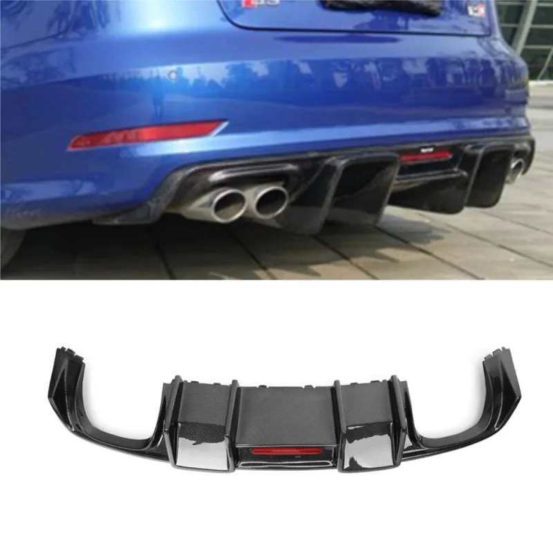 

Real Carbon Fiber Rear Bumper Diffuser with LED Light for Audi A3 S3 S-Line 2013-2016