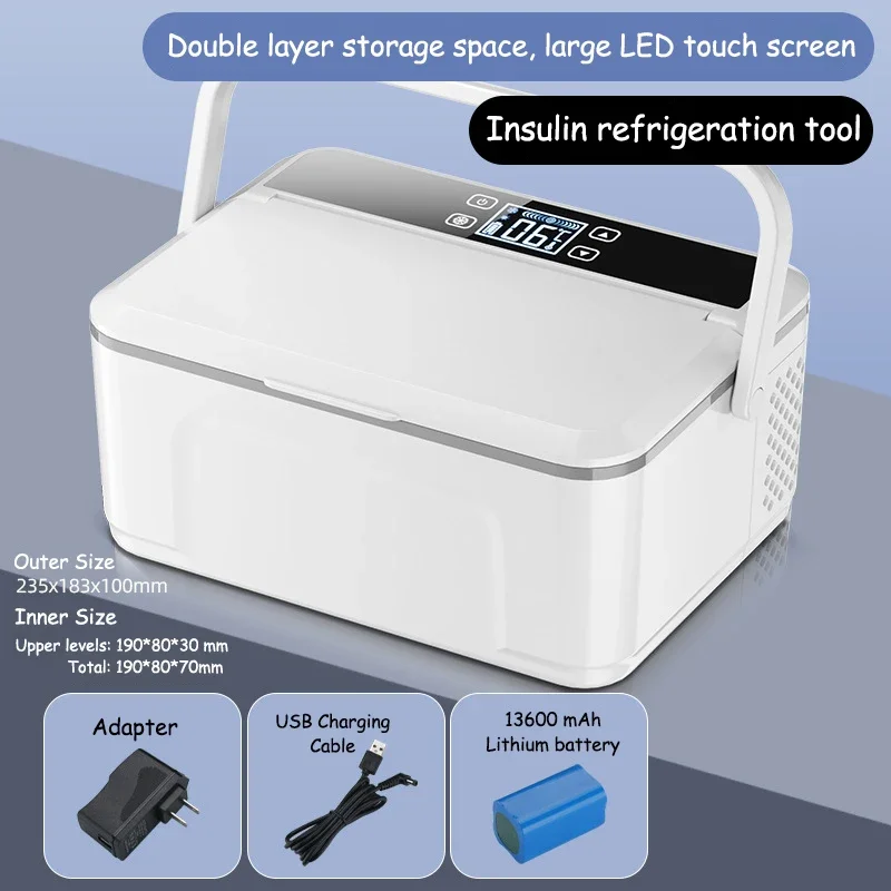 Portable Double-deck Insulin Refrigeration Box Car Mounted Household Travel Small Rechargeable Medicine Refrigeration Cold Tool