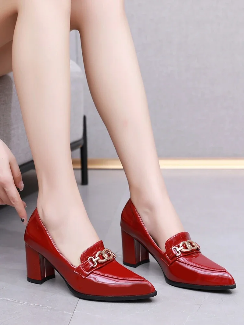 BLXQPYT أحذية النساء المصممين براءات الاختراع والجلود أشار تو سميكة عالية الكعب مثير موضة المشي تظهر السيدات مضخات حجم كبير 47 676-2 #6