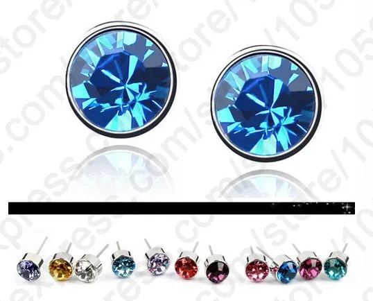 Wholesale Lots 20PCS(10Pairs) 925 Sterling Silver AAA Colorful Crystal Stone Stud Earrings +Back Stoppers For Women Fine Jewelry