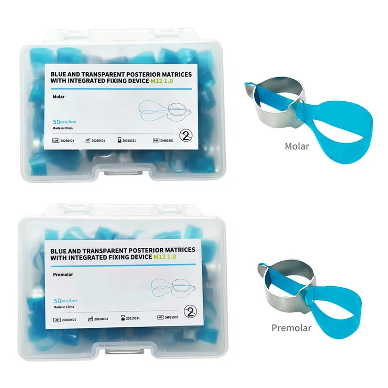 Vorgeformte Zahnmedizinische Retainer-Matrizenbänder Blau Transparent Posteriorer Matrizenstreifen Klasse-Ⅱ Restaurierungen Molarenring Zahnmedizin – Detail 5