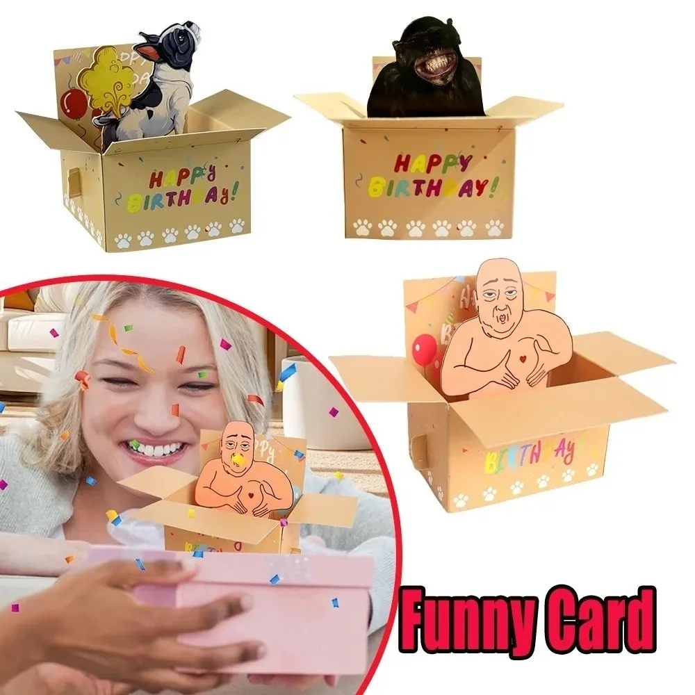 Funny 3D Birthday Greeting Card Novelty Paper Hilarious Surprise Card Humorous Character Surprise Invitation Card Birthday