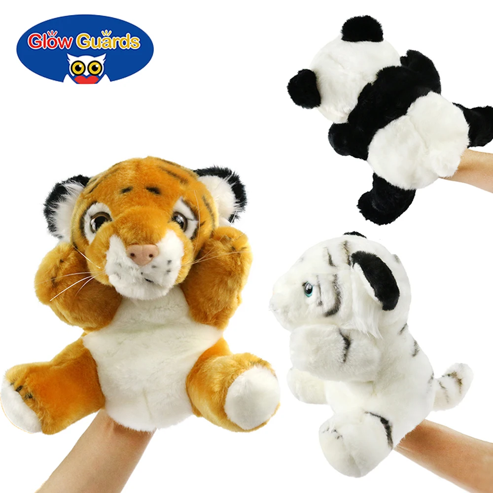 Soft Panda Tiger Hand Puppets White Yellow 20cm Plush Toys Funny Birthday Gift Stuffed Animals Game for Girls Baby Children