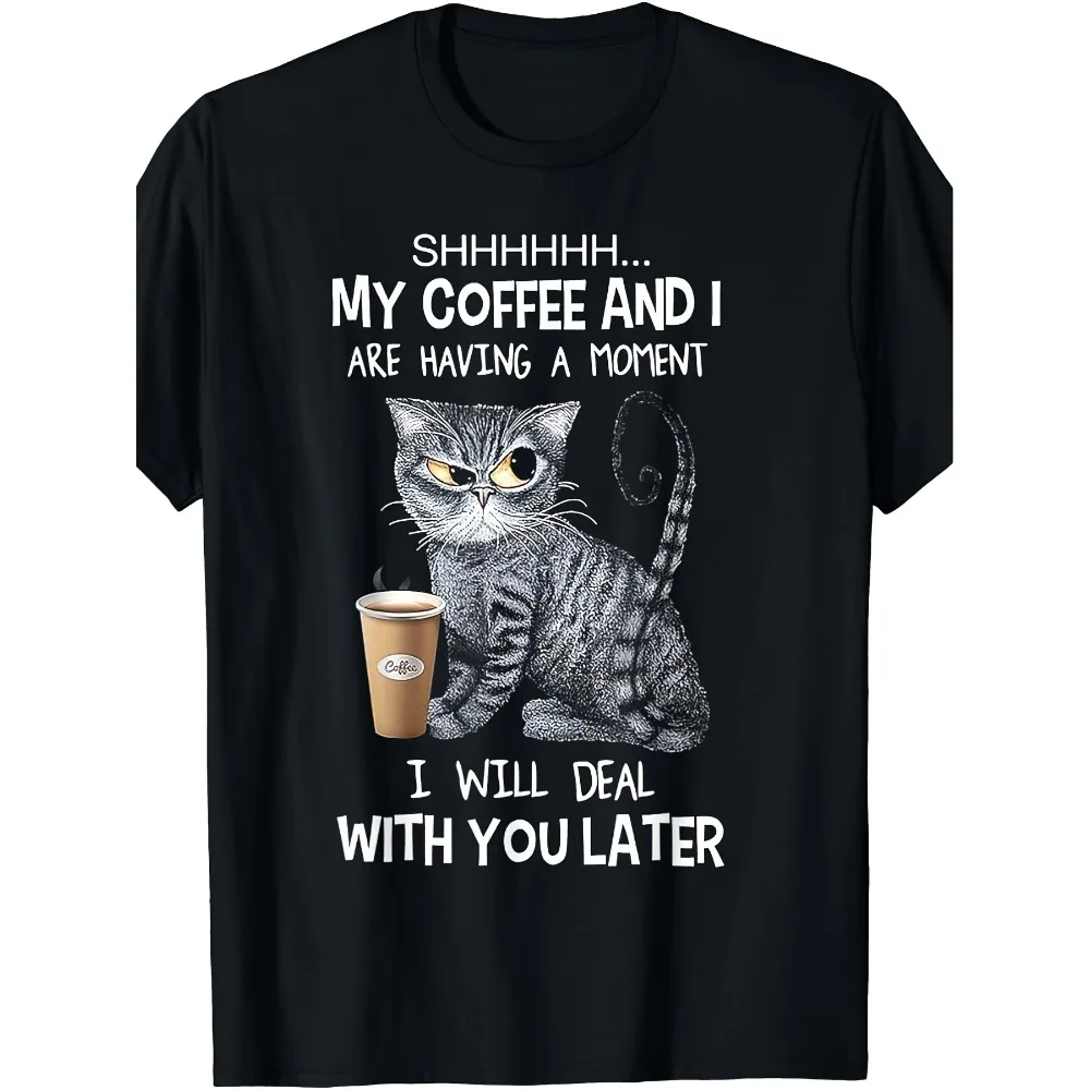 Humorous Coffee Cat T-Shirt for Men