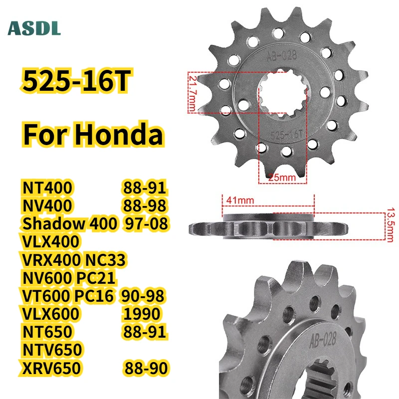 525 16T Motorcycle Front Rear Sprocket Gear Staring For Honda NT400 NV400 Shadow 400 VLX 400 600 VRX400 NV600 VT600 NT650 XRV650
