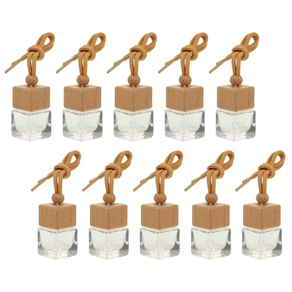 

10 Pcs Empty Wooden Bottle with Square Lid Car Air Freshener Bottles Perfume Pendant Essential Oil Diffuser Hanging