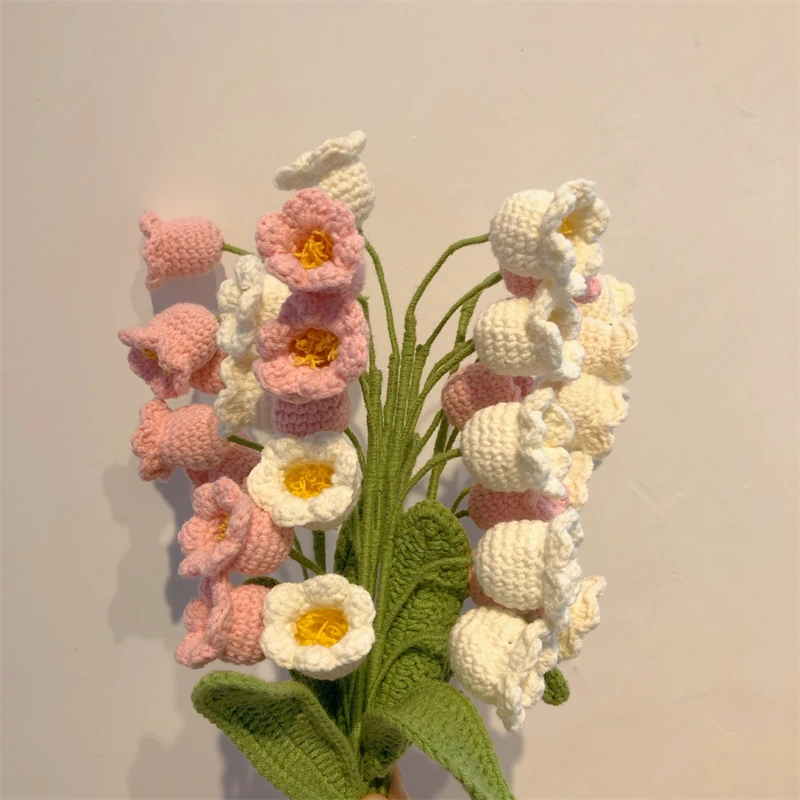 

5 Branches Handmade Knitting Lily of the Valley Artificial Flowers Bouquet wool Crochet Knitting Immortal Flowers