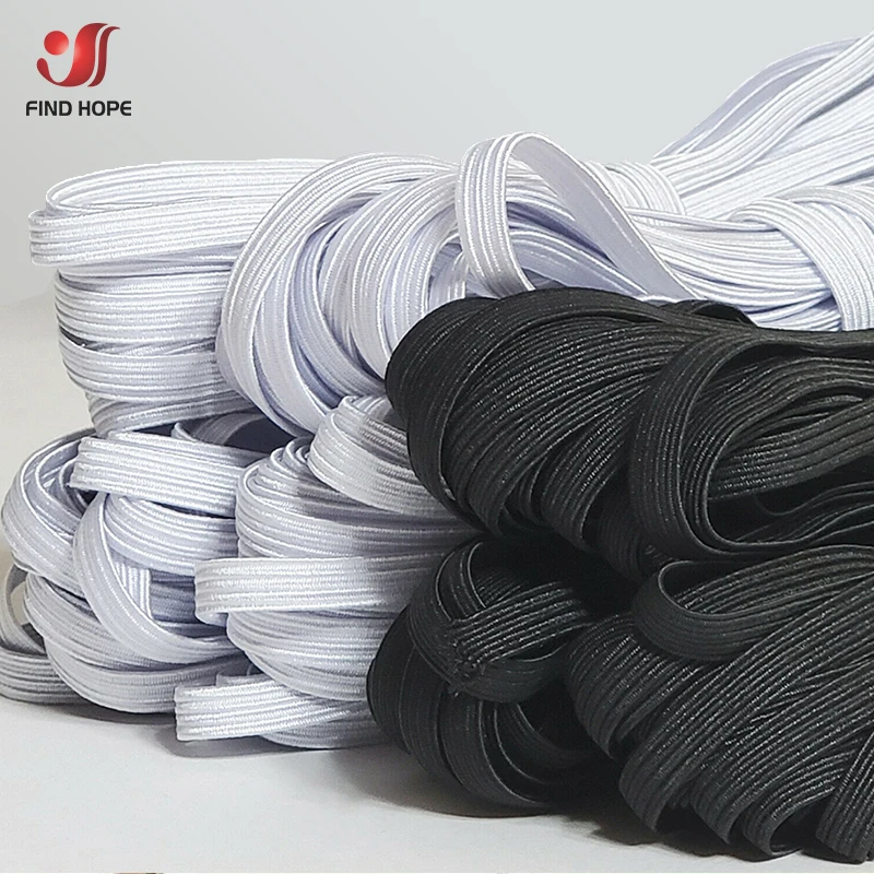 3mm Width 10 Meters Length Elastic Flat Band White/Black Braided Stretch Strap Sewing Crafts for DIY Bedspread Cuff Masks