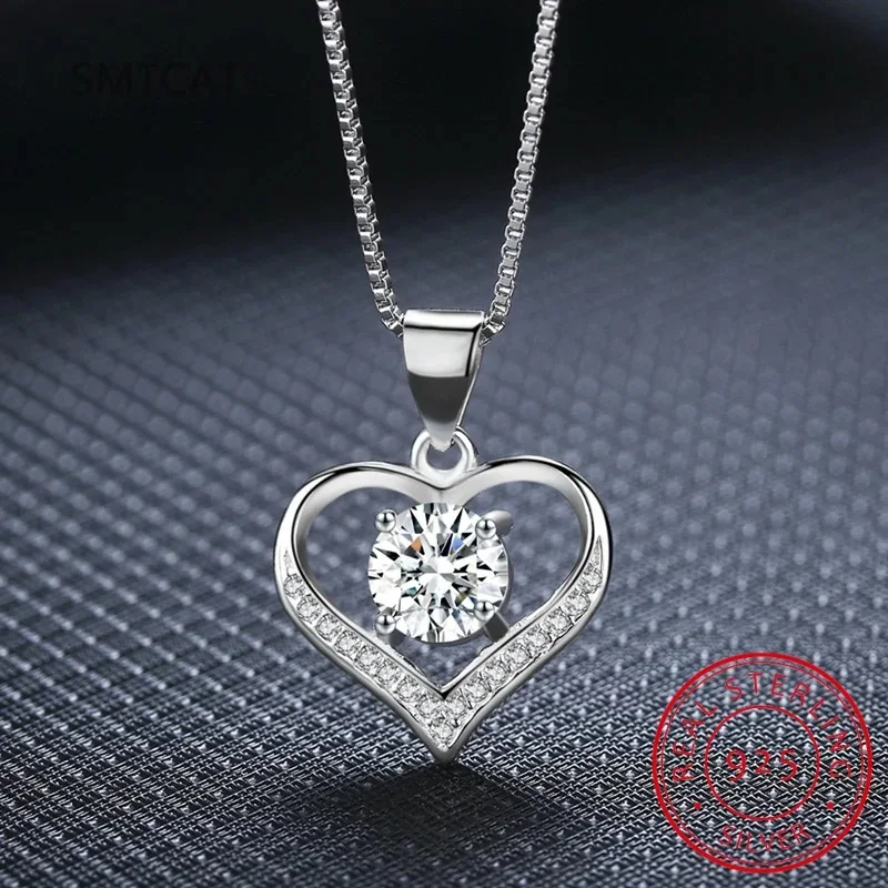 D cor moissanite colar coração pingente 925 prata esterlina branco banhado a ouro corrente com gra fino pescoço corrente para mulher