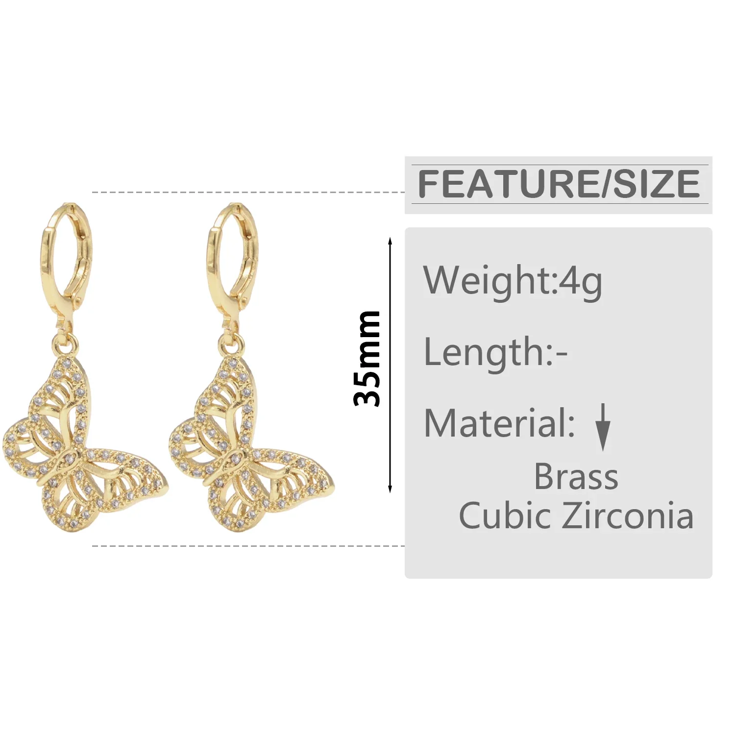 Insect Theme Pendant Earring Copper Gold Plated Flying Butterfly Women's Earring Micro Paved CZ Crystal High Party Jewelry Part