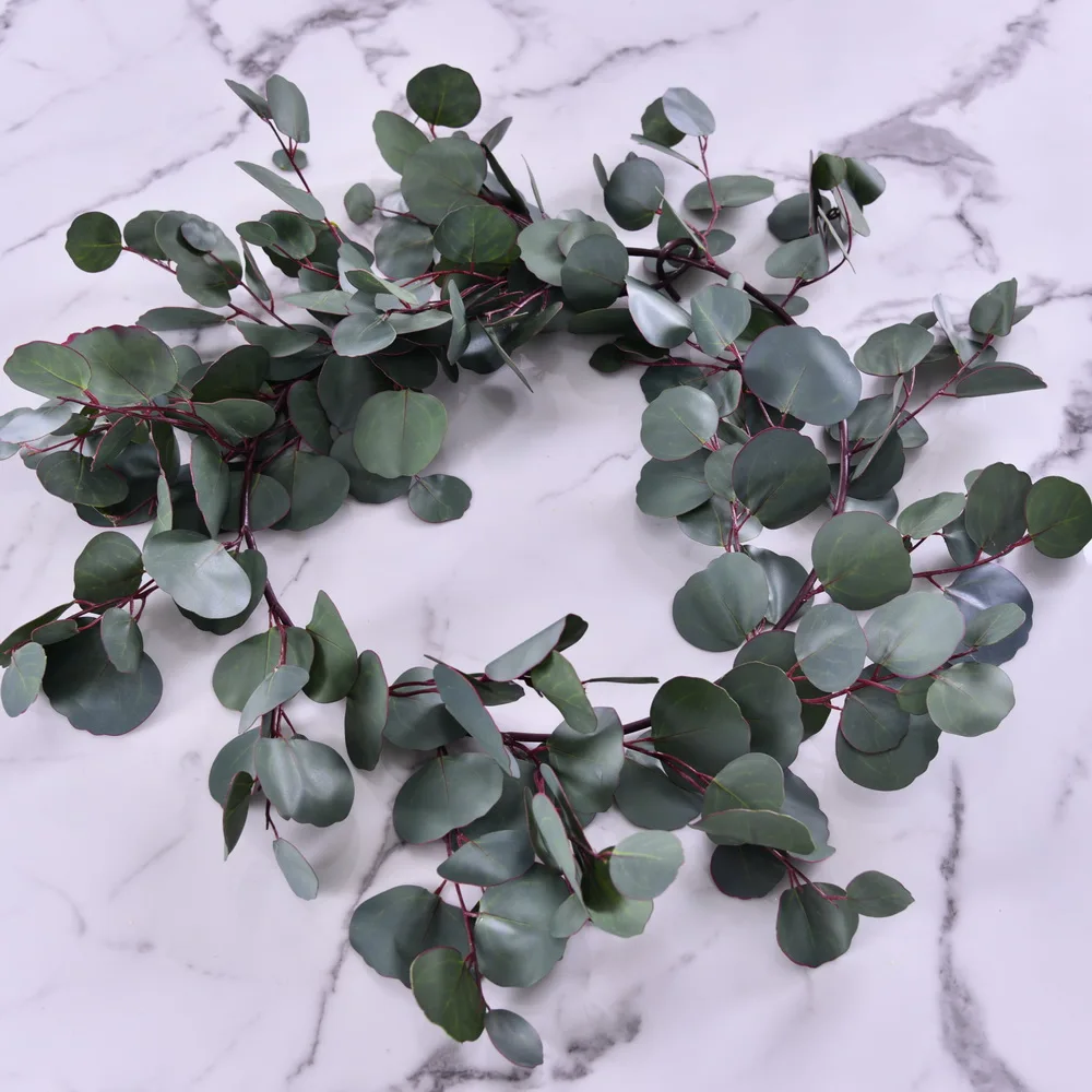 High Grade Eucalyptus Leaves Rattan Artificial Hanging Silver Dollar Greenery Fake Plants For Wedding Party Banquet Decoration