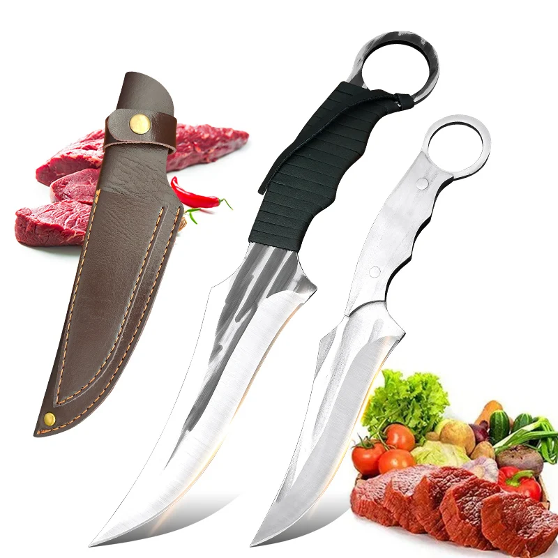 2 unids/set cuchillo afilado para deshuesar para cortar carne mango de acero cuchillo de Chef profesional hoja de acero alto en carbono cuchillos de carnicero de cocina