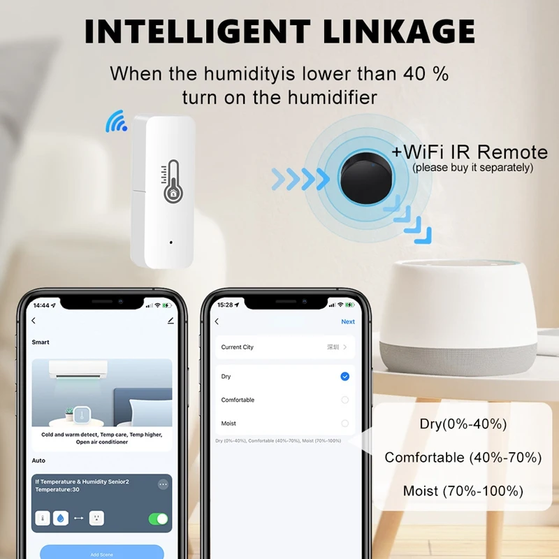 Tuya WiFi Temperatura e Umidade Sensor, Monitoramento APP para Alexa, Google Home Voice