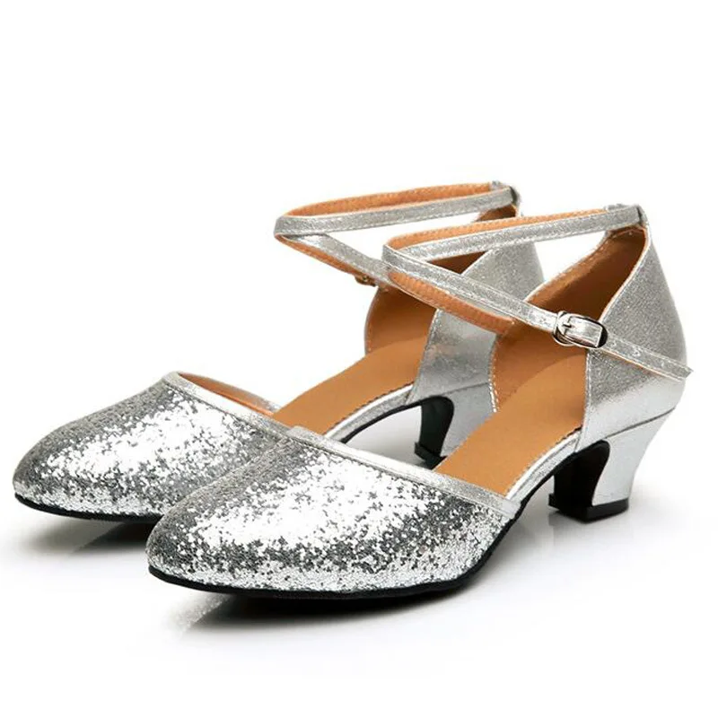 Sequins Glitter Sapatos de dança para mulheres, sapatos fechados para meninas, salão de baile moderno, tango, salsa latina, 3 cm, 5 cm, 7cm